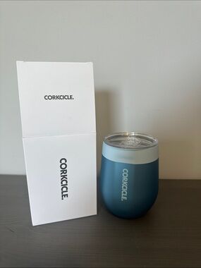 Corkcicle Teal Blue Stemless Insulated Tumbler with Clear Lid